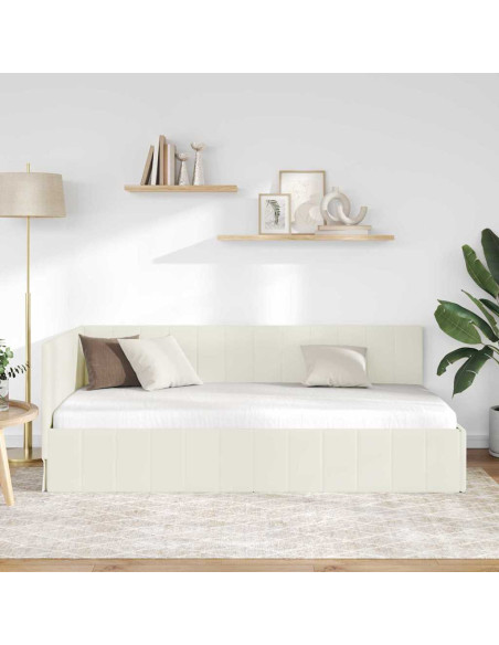 Cornice del letto ad angolo Crema 90 cm x 190 cm Velluto