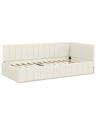 Cornice del letto ad angolo Crema 90 x 190 cm Velluto