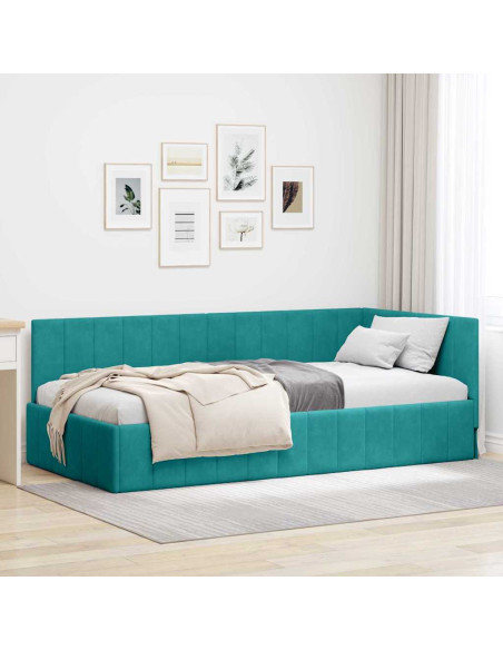 Cornice del letto ad angolo Turchese 90 x 190 cm Velluto