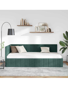 Cornice del letto ad angolo Verde Scuro 90 cm x 200 cm Velluto 2