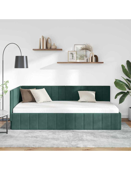 Cornice del letto ad angolo Verde Scuro 90 cm x 200 cm Velluto