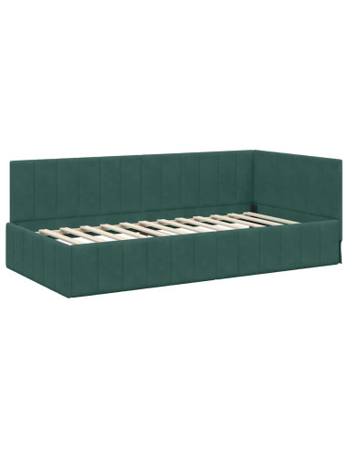 Cornice del letto ad angolo Verde Scuro 90 cm x 200 cm Velluto