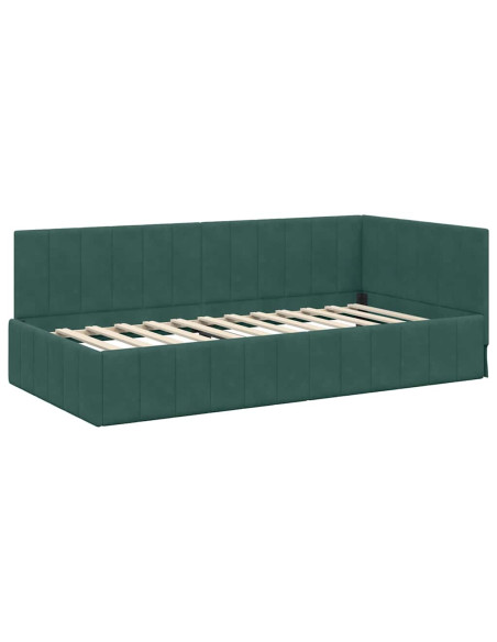 Cornice del letto ad angolo Verde Scuro 90 cm x 200 cm Velluto