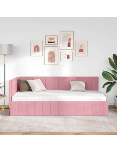 Cornice del letto ad angolo Rosa 90 x 200 cm Velluto