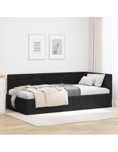 Cornice del letto ad angolo Nero 90 cm x 200 cm Velluto 2
