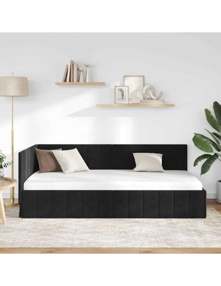 Cornice del letto ad angolo Nero 90 x 200 cm Velluto