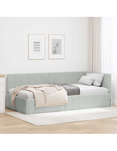 Cornice del letto ad angolo Grigio chiaro 100 x 200 cm Velluto