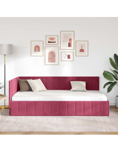 Cornice del letto ad angolo Rosso vino 100 x 200 cm Velluto