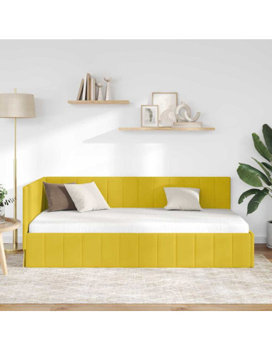 Cornice del letto ad angolo Giallo 100 x 200 cm Velluto