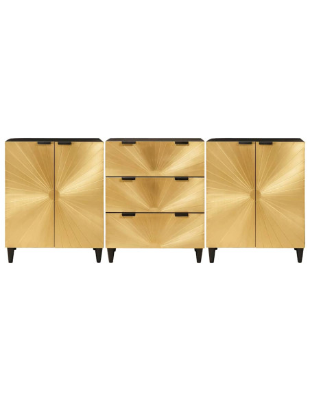 Credenza 3 pcs Nero e Oro 60 x 33 x 75 cm