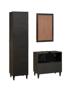 Set di mobili per il bagno 3 pcs Nero e Oro 38 x 33 x 160 cm