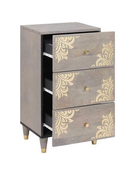 Credenza Grigio e Oro 40 x 33.5 x 75 cm Legno massello di mango