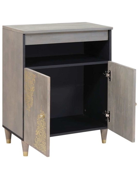 Credenza Grigio e Oro 60 x 33.5 x 75 cm Legno massello di mango