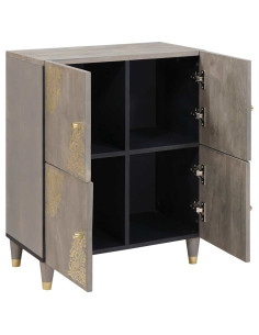 Credenza Grigio e Oro 60 x 33 x 75 cm Legno massello di mango