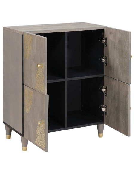 Credenza Grigio e Oro 60 x 33 x 75 cm Legno massello di mango