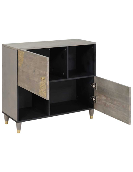 Credenza Grigio e Oro 80 x 33.5 x 75 cm Legno massello di mango
