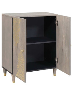 Credenza Grigio e Oro 60 x 33.5 x 75 cm Legno massello di mango