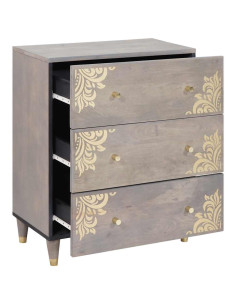 Credenza Grigio e Oro 60 x 33.5 x 75 cm Legno massello di mango