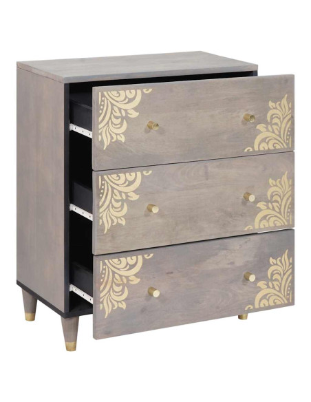 Credenza Grigio e Oro 60 x 33.5 x 75 cm Legno massello di mango