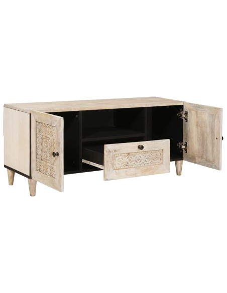 Mobile TV Bianco 105 x 33 x 46 cm legno massello di mango