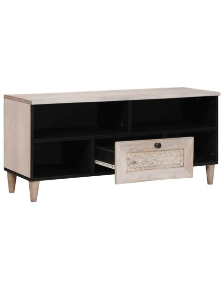 Mobile TV Bianco 105 x 33 x 46 cm legno massello di mango