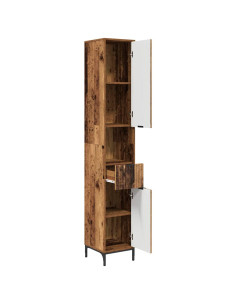 Mobiletto bagno alto con porta Legno vecchio 31.5 x 33 x 190 cm