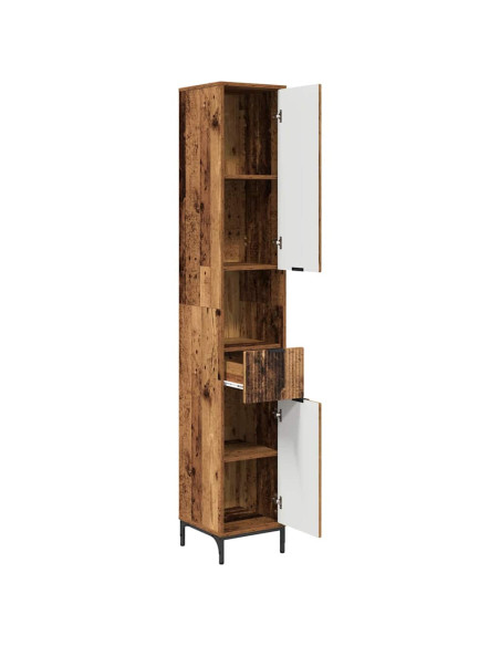 Mobiletto bagno alto con porta Legno vecchio 31.5 x 33 x 190 cm