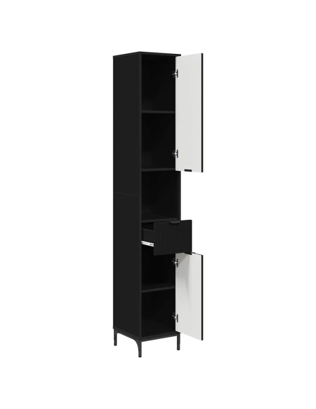 Mobiletto bagno alto Nero 31.5 x 33 x 190 cm Legno multistrato