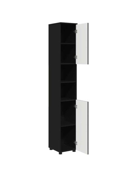Mobiletto bagno alto Nero 30 x 35 x 192 cm Legno multistrato