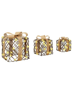 Scatola Regalo 3 pcs Bianco caldo 20 x 20 x 20 cm Rattan
