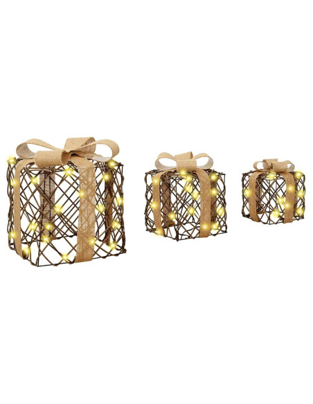 Scatola Regalo 3 pcs Bianco caldo 20 x 20 x 20 cm Rattan