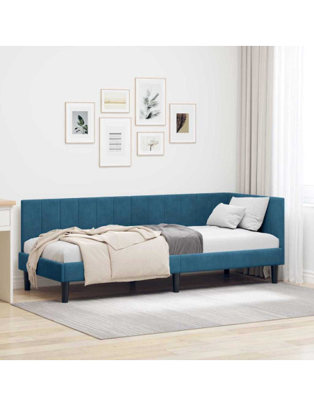 Cornice del letto ad angolo Blu 80 x 200 cm Velluto