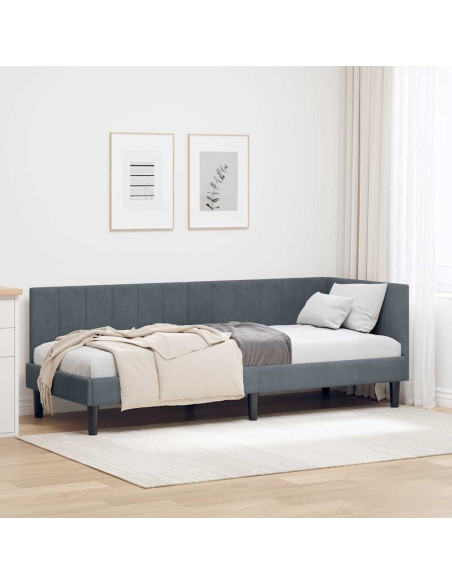 Cornice del letto ad angolo Grigio scuro 80 x 200 cm Velluto