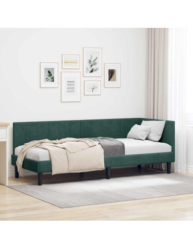 Cornice del letto ad angolo Verde scuro 80 x 200 cm Velluto