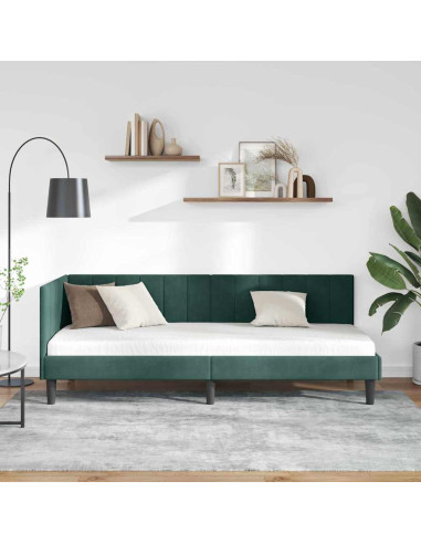 Cornice del letto ad angolo Verde scuro 80 x 200 cm Velluto