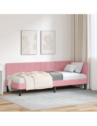 Cornice del letto ad angolo Rosa 80 x 200 cm Velluto