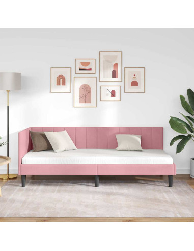 Cornice del letto ad angolo Rosa 80 x 200 cm Velluto