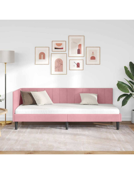 Cornice del letto ad angolo Rosa 80 x 200 cm Velluto