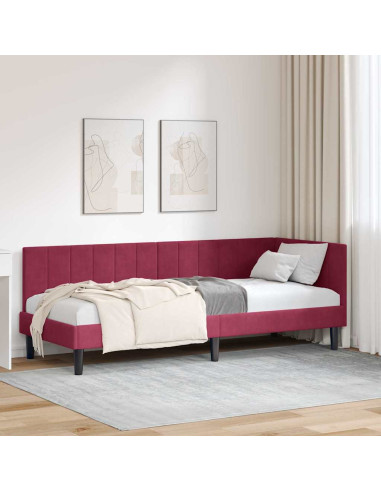 Cornice del letto ad angolo Rosso vino 80 x 200 cm Velluto