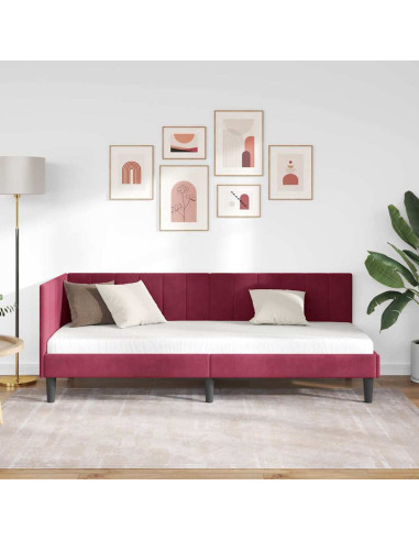 Cornice del letto ad angolo Rosso vino 80 x 200 cm Velluto