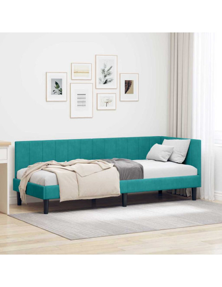 Cornice del letto ad angolo Turchese 80 x 200 cm Velluto