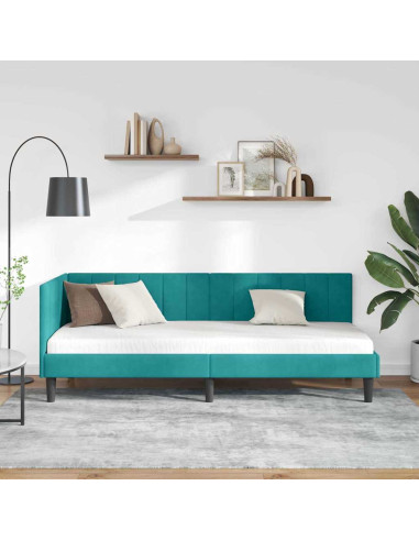 Cornice del letto ad angolo Turchese 80 x 200 cm Velluto