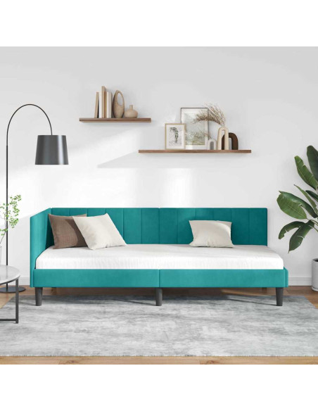 Cornice del letto ad angolo Turchese 80 x 200 cm Velluto