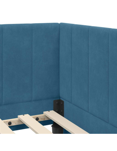 Cornice del letto ad angolo Blu 90 x 190 cm Velluto