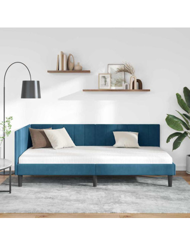 Cornice del letto ad angolo Blu 90 x 190 cm Velluto