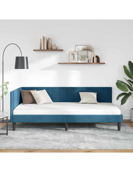 Cornice del letto ad angolo Blu 90 x 190 cm Velluto