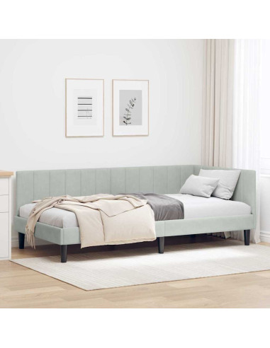 Cornice del letto ad angolo Grigio chiaro 90 x 190 cm Velluto