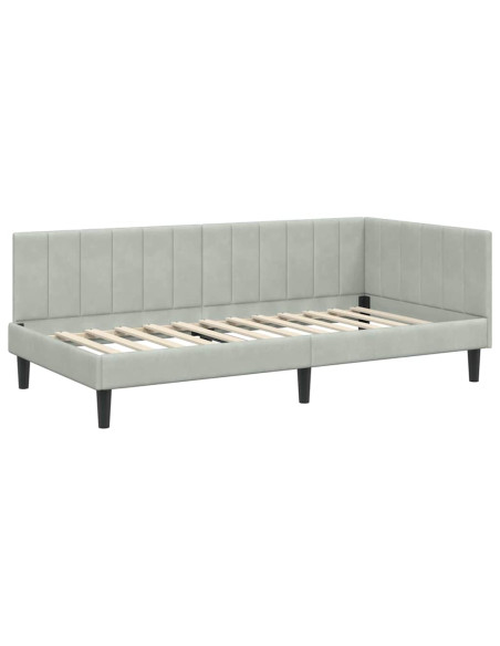 Cornice del letto ad angolo Grigio chiaro 90 x 190 cm Velluto