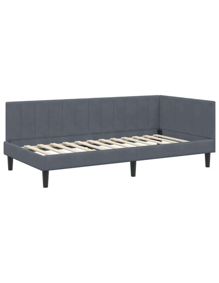 Cornice del letto ad angolo Grigio scuro 90 x 190 cm Velluto