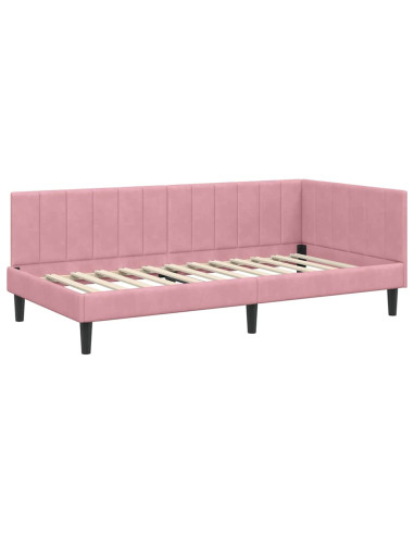 Cornice del letto ad angolo Rosa 90 cm x 190 cm Velluto